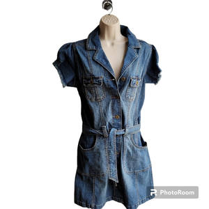 Denim Dress size L belted shirt‎ sleeves